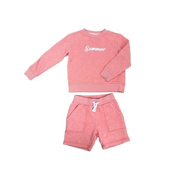 Janie & Jack Toddler "Summer" orange Sweatshirt & Shorts Set Size 4  Comfortable - Picture 1 of 6